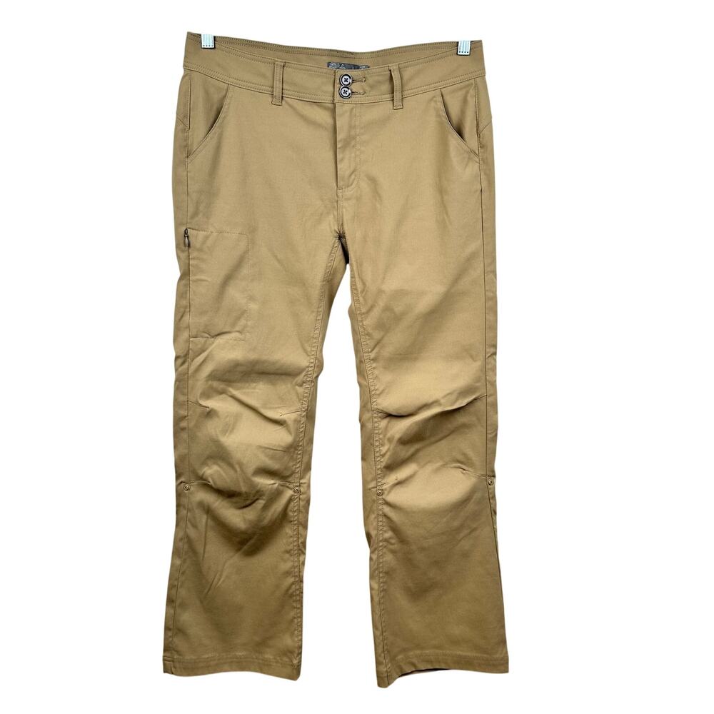 prAna Women's Halle Straight Pant Tan 12 Low Rise Convtertible Outdoor Hiking